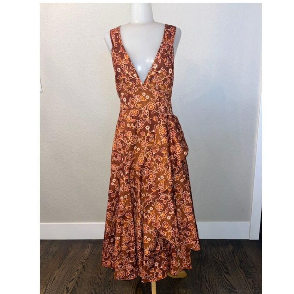 J Crew Collection - Cross-back ruffle-hem dress in vintage vines